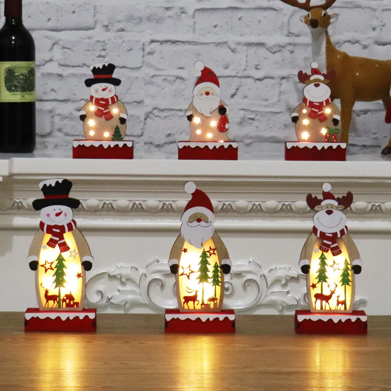 Светящаяся Деревянная Рождественская сцена подвеска маленькие украшения светящиеся Санта-Клаус Лось снеговик украшения веселые поделки на Рождество подарок