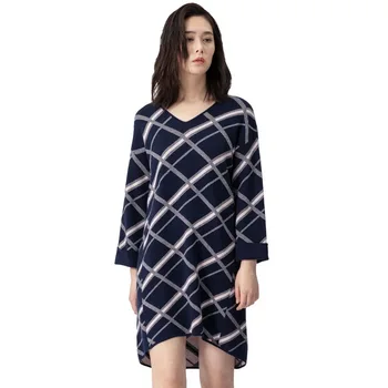 

Women Plaid Dress V-Neck Autumn Winter Knitting Sweater Elegant Causal Knee-Length Dress