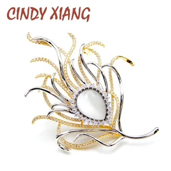 

CINDY XIANG Cubic Zirconia Feather Brooches For Women Double Layer Beautiful Pin Brooch Luxury Fashion Jewelry Copper Material