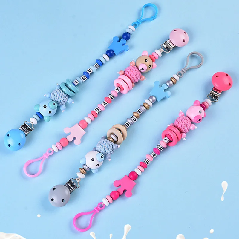 

Baby Pacifier Clip Chain Infant Boys Girls Cute Cartoon Bear Letters Crown Pacifier Chain Baby Nipple Feeding Toys Teether