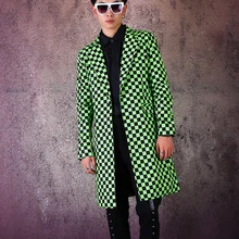 Повседневная облегающая в клетку мужской пиджак уличная хип хоп сценическая DJ шоу длинные блейзеры индивидуальный заказ мужская верхняя одежда длинная куртка для мужчин