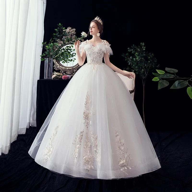 Элегантное милое кружевное свадебное платье Vestido De Noiva с вышивкой, аппликацией из бисера, блестками размера плюс, свадебное платье Robe De Mariee30
