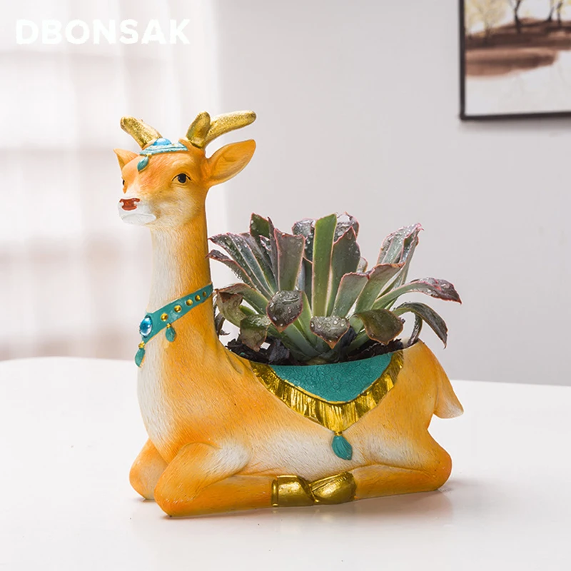 

Cartoon Lovely Animal Flowerpot Creative Resin Elk Flower Pot Boutique Deer With Drill Flowerpot Home Furnishings Resin Crafts