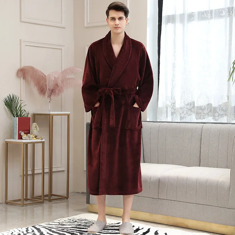Wine red male Парные клетчатые халаты, комплекты зимней одежды для влюбленных, Толстая теплая фланелевая Домашняя одежда, модная ночная рубашка, набор для мужчин и женщин, одежда для сна, Пижамный костюм - Цвет: Wine red male
