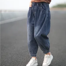 Ретро ковбойские дизайнерские шаровары для девочек, джинсы с высокой талией, женские джинсы с эластичной резинкой на талии, состаренные, размягчитель CXCZ40