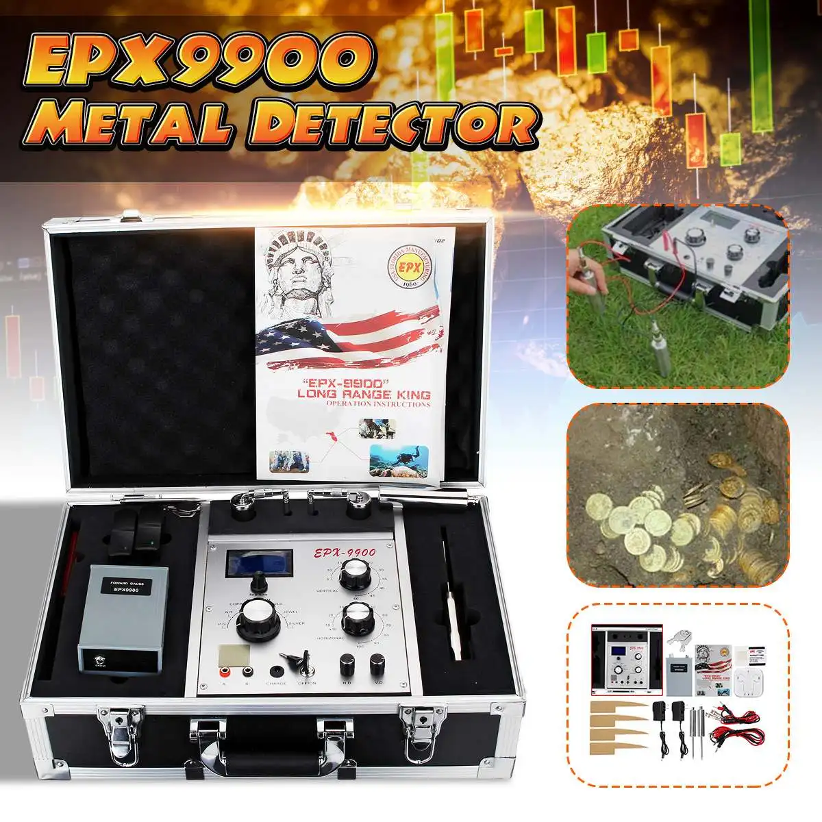 

EPX9900 Professional Underground Metal Detectors Sliver Gold Detectors Long Range Deep Treasure Hunter Visible