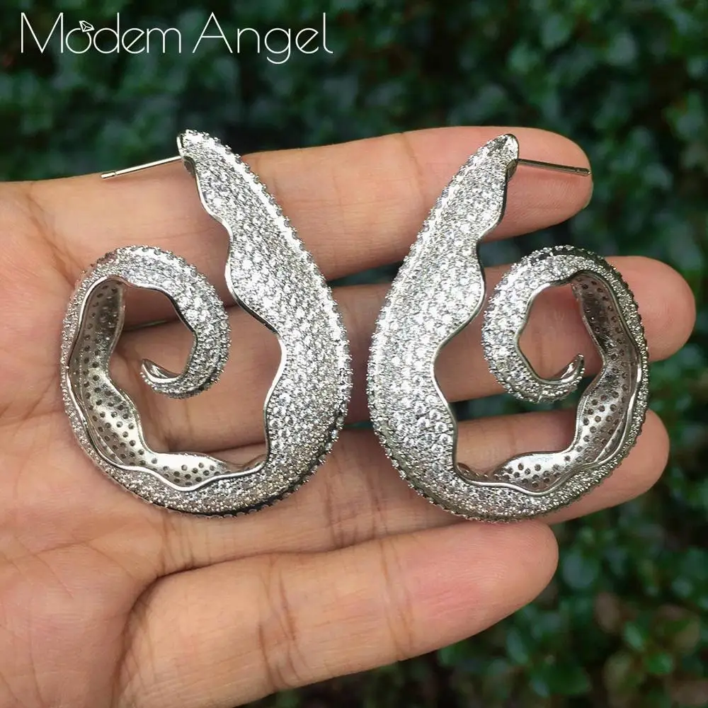 

ModemAngel High Quality Full Micro Pave Zirconia Stone Gorgeous CZ Crystal Women Long Big Hoop Earrings