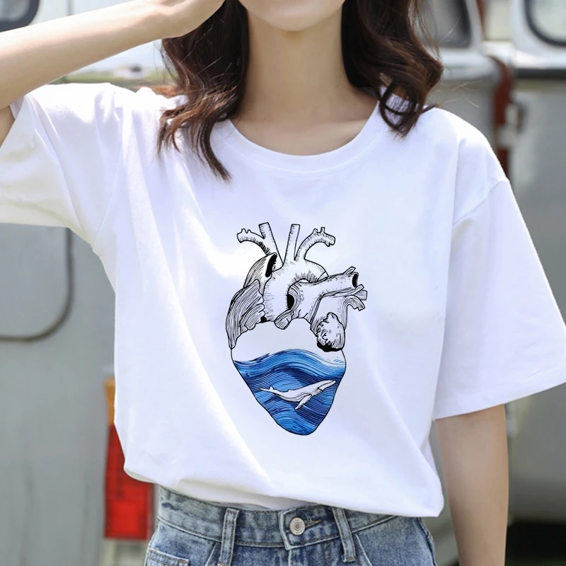 Graphic tees tops Environmental protection theme T-shirts women funny t shirt white Tops casual short Camisetas Mujer_T-Shirt