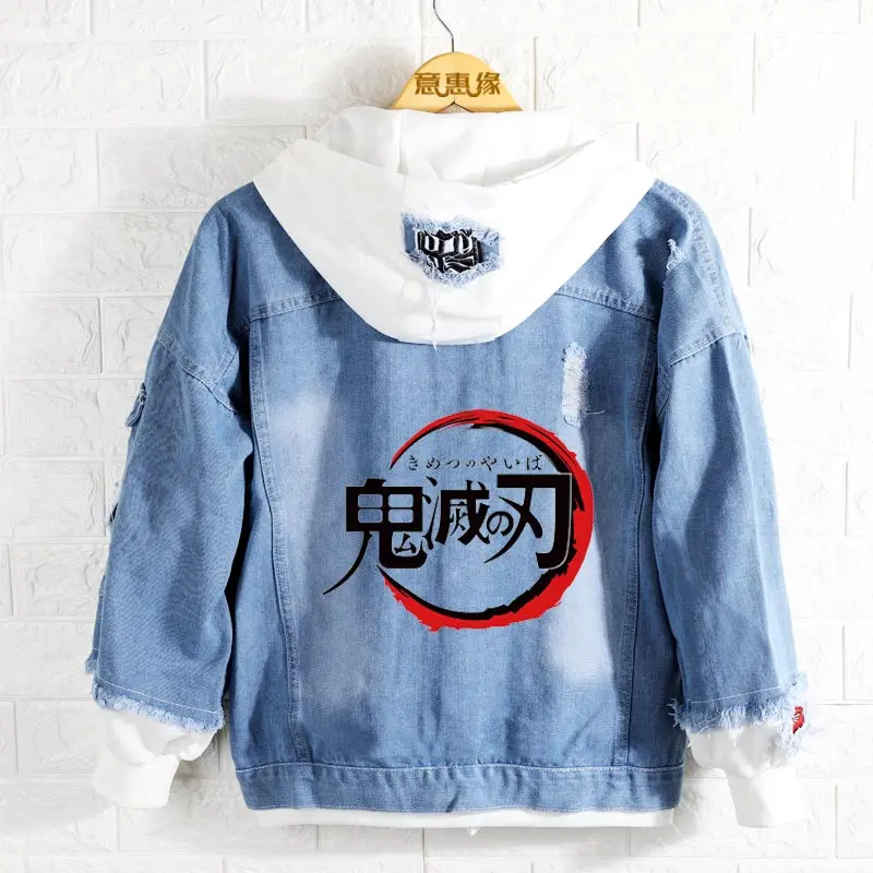 

New Demon Slayer: Kimetsu no Yaiba hoodie Jeans Coat Kamado Tanjirou Kamado Nezuko Men Hooded reflect light Women Fashion Jacket