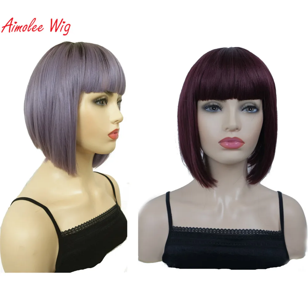 

Aimolee Short Bob Wig Straight Hair Purple/Burgundy Natura Synthetic Wigs for women