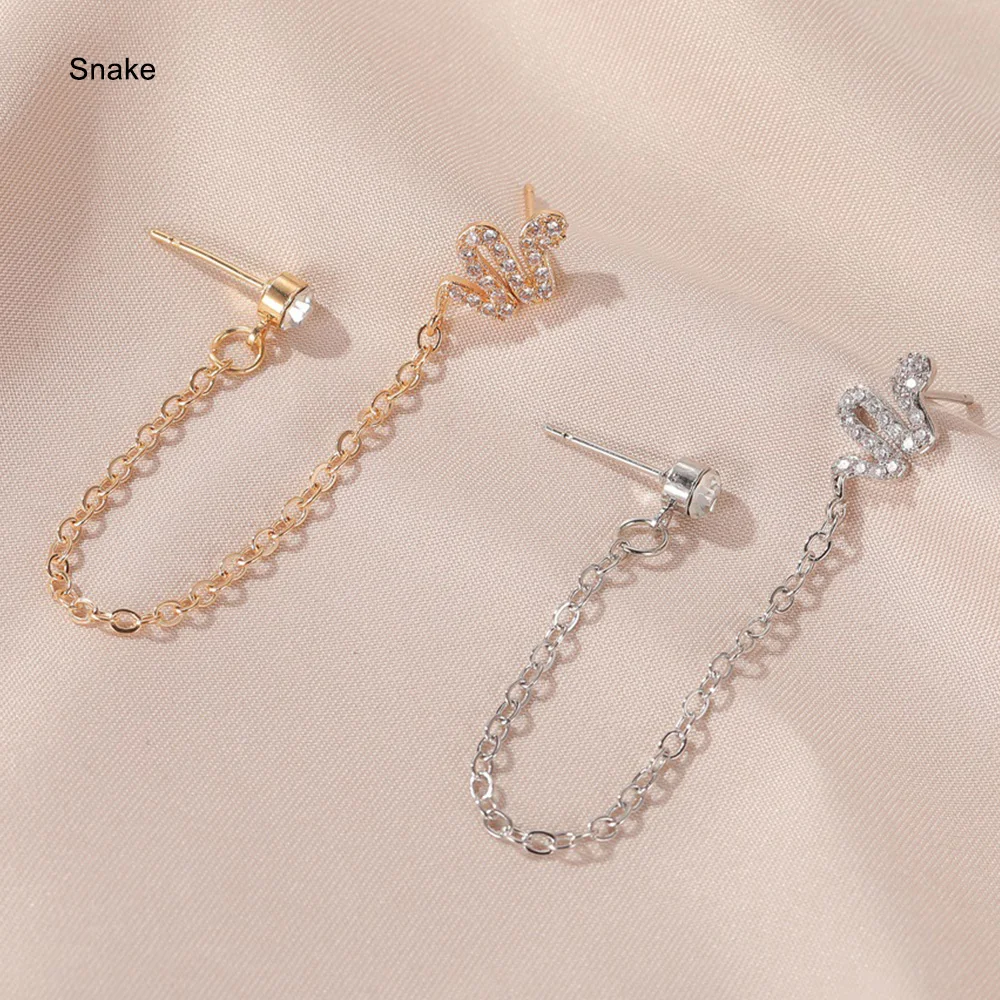 Hoop Earrings 1pc Crystal V Pearl Moon Snake Tassel Earrings Hoop Earing Chain Helix Piercing Stud Cuff Huggie Earrings for Women Ear Jewelry