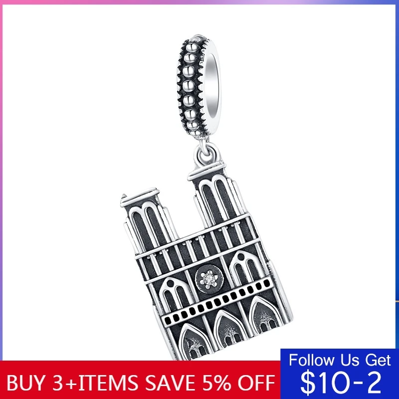 

CodeMonkey Travel Landmark of France Pendant Charm Silver 925 Original Notre Dame de Paris Vintage Charm Souvenirs Gifts CMC1328