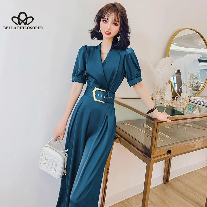 Neck Wrap Jumpsuit Office Lady Belt 