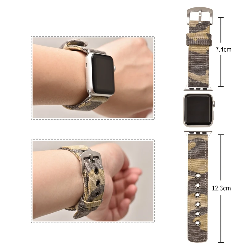 Ремешок нейлоновый спортивный для Apple Watch 4 Band 44 мм 40 Холщовый Камуфляжный браслет