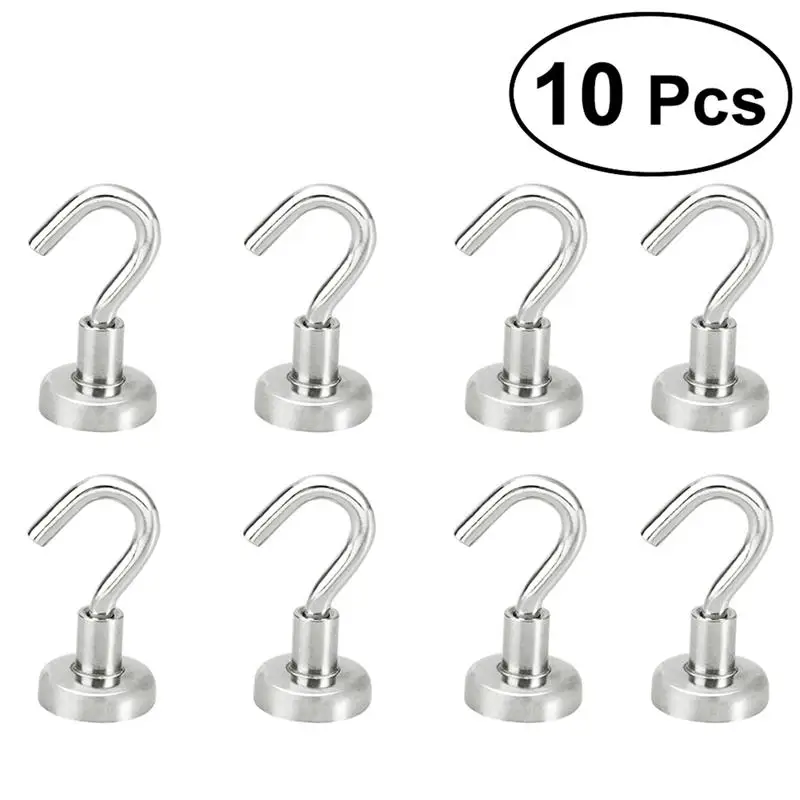 Silver 10 pcs Hooks LUOEM магнитные крючки, магнитный держатель для крючков, супер тяжелый неодимовый редкоземельный 5,5 кг присоска для ключа чашки - Цвет: Silver 10 pcs Hooks