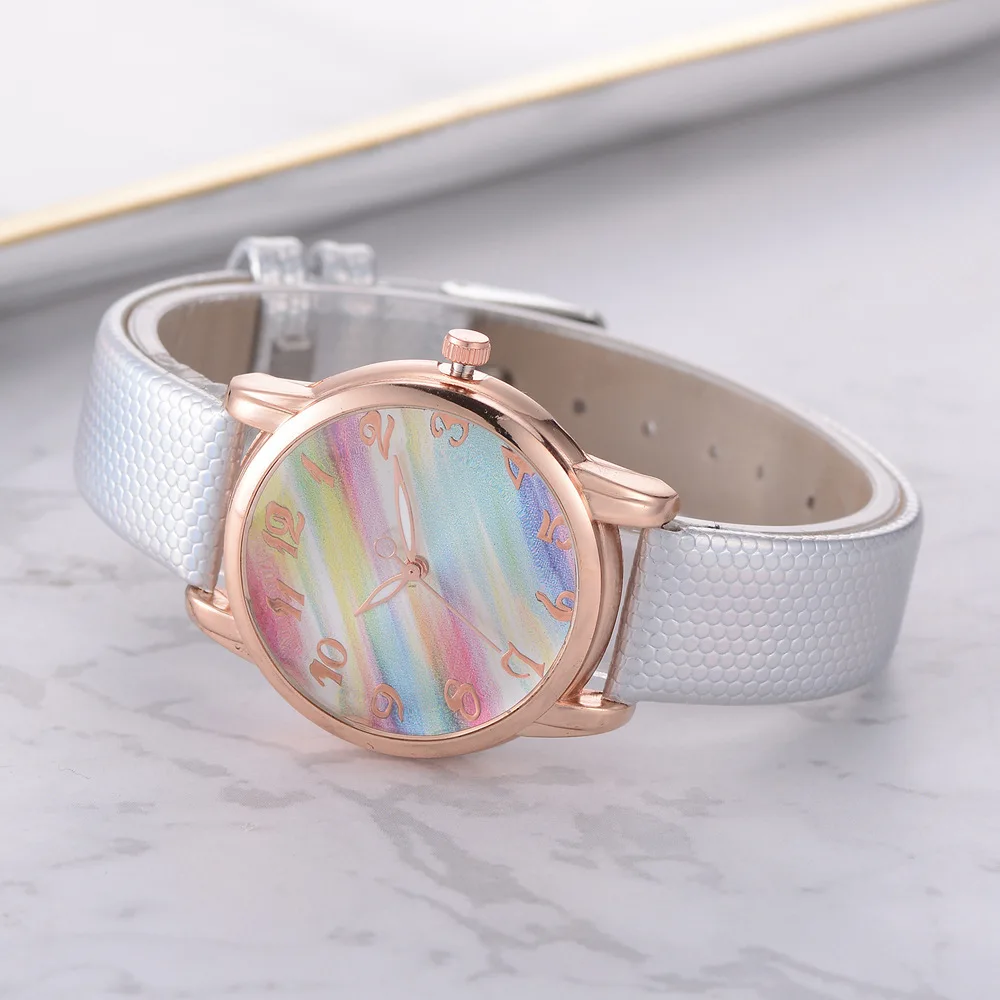 Women Fashion Rainbow Watch Leather Band Wrist Watch Casual Ladies Watch Women\'s Quartz Watches Relogio Feminino Montre Femme
