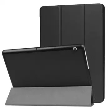 

For Huawei MediaPad T3 Leather Case with Three-folding Holder(Black)10 Custer Texture Horizontal Flip Tablet PC Cover