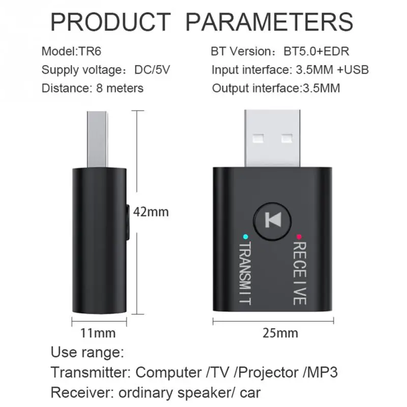 Bluetooth 5,0 USB передатчик приемник источник питания автомобиля 2 в 1 pc аудио адаптер для дома
