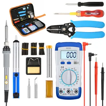 

10Pcs/Set Adjustable Temperature Electric Soldering Iron Kit 110V 220V 60W Tips Heating Welding Tools with Multimeter EU/US Plug