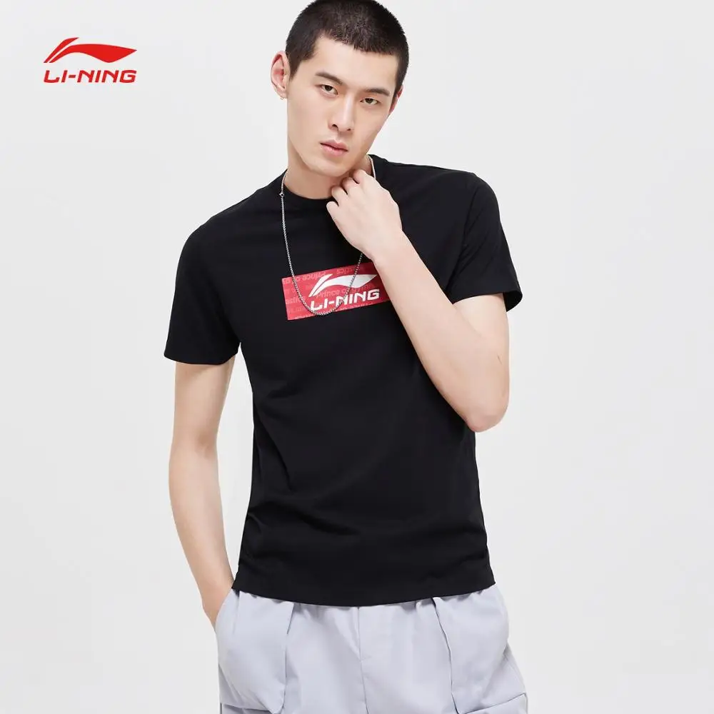Li-Ning Мужская трендовая футболка из 66% хлопка 34% полиэстер дышащая Стандартная