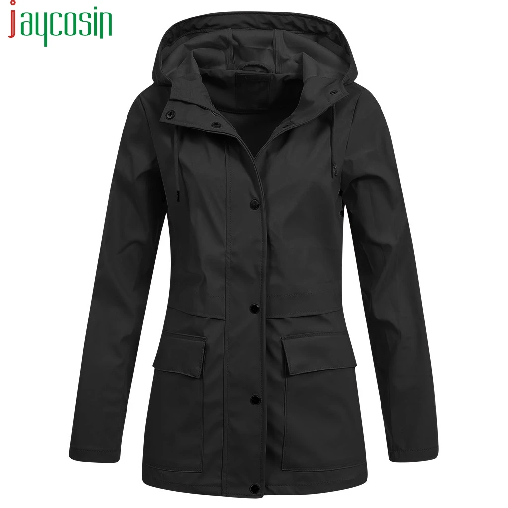 wonderful  Women Long Waterproof Jacket Hooded Loose Large Pocket Long Sleeve Ladies Tops Plus Size Female Cas