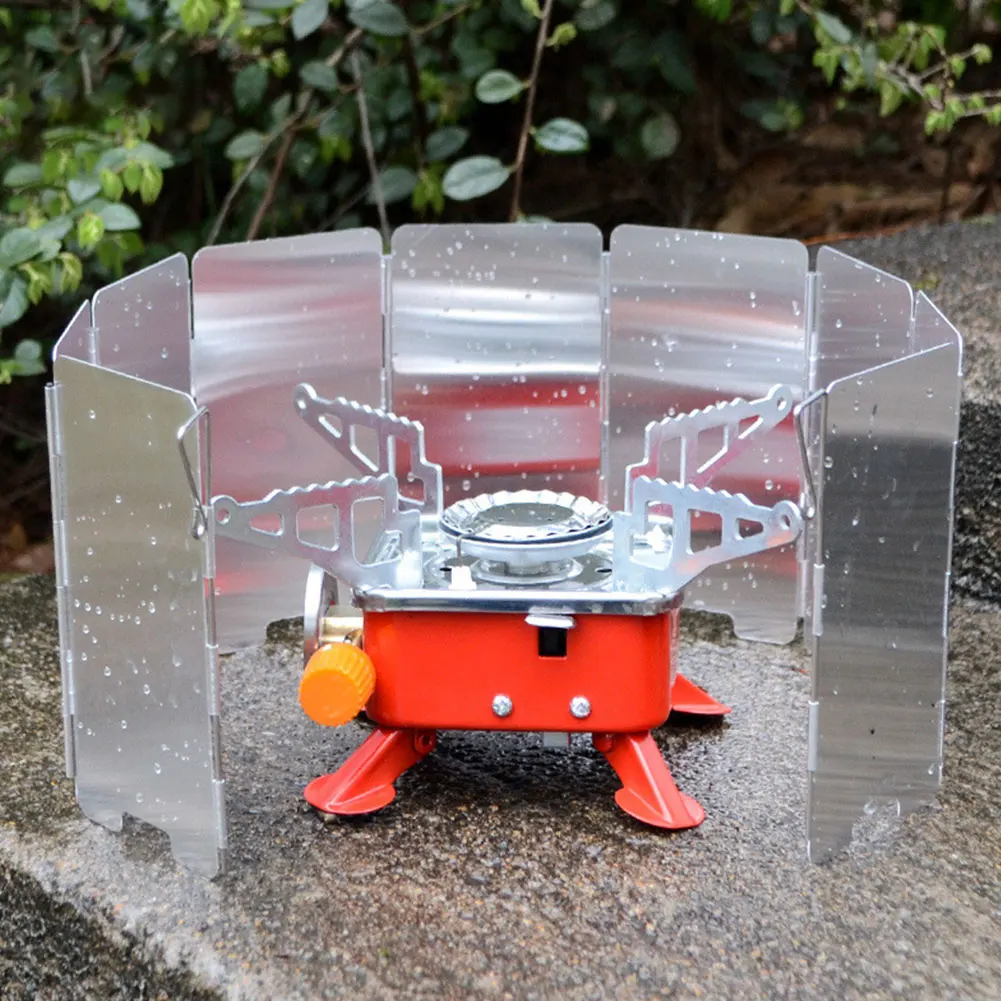 9 Plates Foldable Gas Stove Windshield Outdoor Camping Cooking Burner
