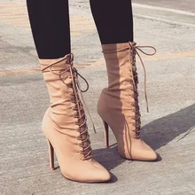 Роскошные женские ботинки; сапоги для стриптиза на высоком каблуке 11,5 см; модные атласные шелковые ботильоны на шнуровке; обувь для выпускного вечера с перекрестной шнуровкой