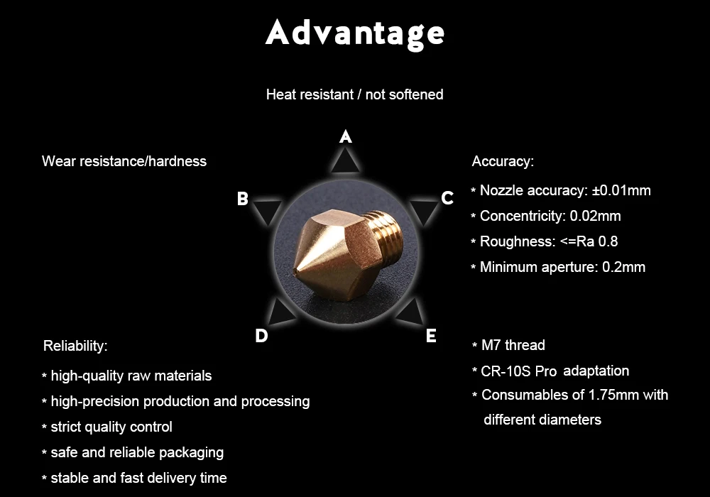 CR-10S pro латунная насадка 0,2/0,4/0,6/0,8 мм 1,75 мм нити J-head 3D-принтеры Запчасти для 3D-принтеры Hotend M6 нить экструдер