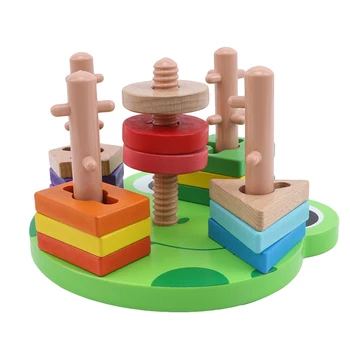

Kids Wooden Toys Block Toys Montessori Educational Toys Tower Game Building Blocks 5 Pillar Matching Color Shape Blocks Toys