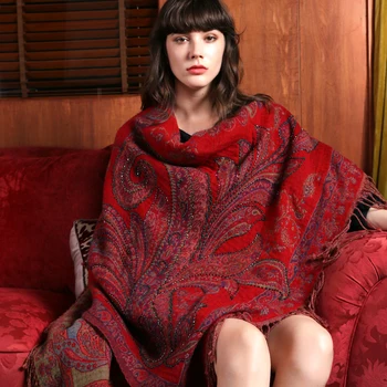 

Large Size Female Imitation Cashmere Wrap Soft Warm Scarf Handmade Beads Pashmina Autumn Winter Thick Shawls Mujer Bufanda