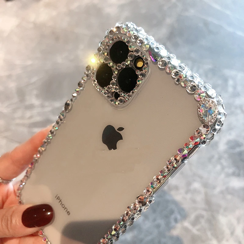 Luxury fashion Bling Rhinestone Gem diamond Soft phone case for apple iphone 11 Pro Max 12 MiNi Glitter Camera protection cover
