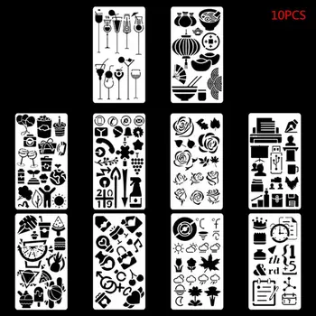 

10pcs/set Bullet Journal Stencil Plastic Painting Theme Drawing Template Rulers Hand Craft DIY Stationery Diary Decor A6 Size