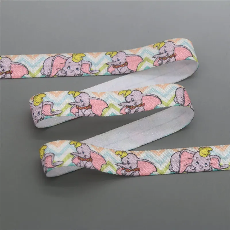 DHK 5/8'' 5yards elephant printed Fold Elastic FOE stretch ribbon hairbow headwear headband DIY OEM E1724