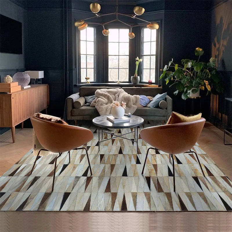 

American style cowhide patchwork rug , big size genuine cow leather decorative villa carpet