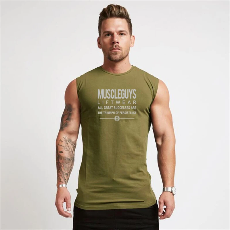 Muscleguys Бодибилдинг Стрингер майка Мужская спортивная одежда для фитнеса мужские