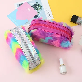 

Creative Cute Plush School Pencil Case Rainbow Pencilcase For Girls Large Big Pen Bag Stationery Pouch Box Gift School Supplies