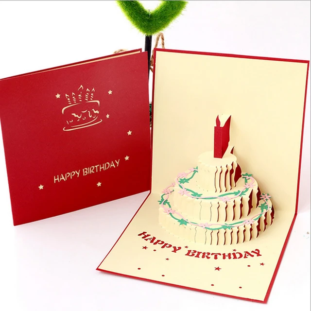 Regalo di compleanno 3D Cake Card tema biglietti di auguri di compleanno  fatti a mano carte Popup 3D biglietto di auguri creativo presente -  AliExpress
