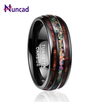 

NUNCAD Men's Women's Ring Tungsten Carbide Ring Opal Hawaii Koa Wood Komaru Width 8mm Color Rainbow Tungsten Steel Ring