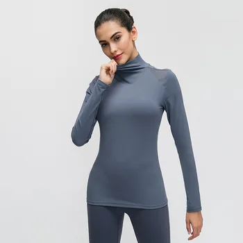 

NWT Workout Fitness Sweater Tops Women Stand Collar Slim Fit Yoga Sport Long Sleeved Shirts Tops Tee Free shippping