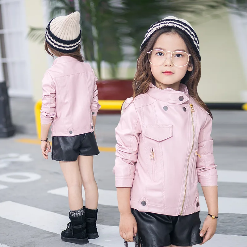 

2019 New Style Fashion-Style CHILDREN'S Jacket Girls Autumn Clothing Tops Big Boy Children Three-Color Leather Coat Childrenswea