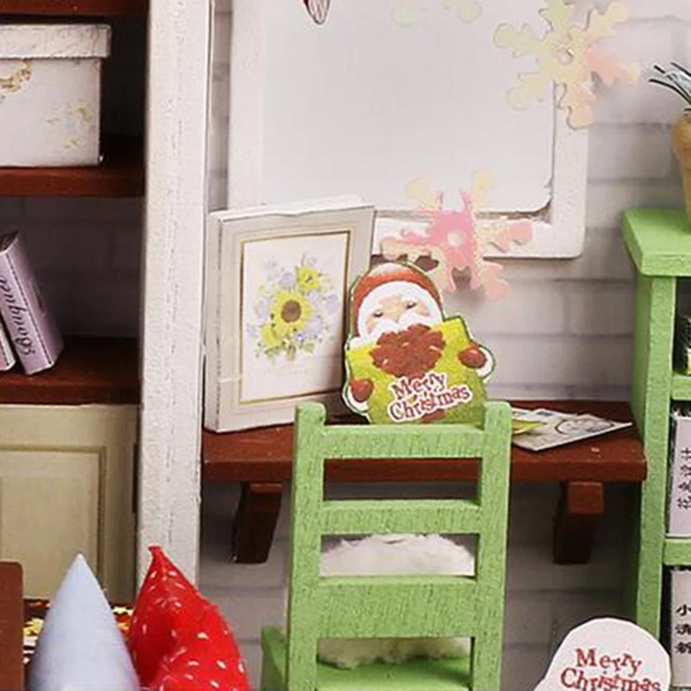 3D Wooden Miniature Doll House Furniture DIY Assembly Model with Cover Kids Toy
