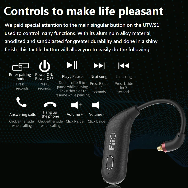 Беспроводной Bluetooth модуль Fiio UTWS1 съемный ушной крючок 0 78 мм наушники aptX/AAC/SBC