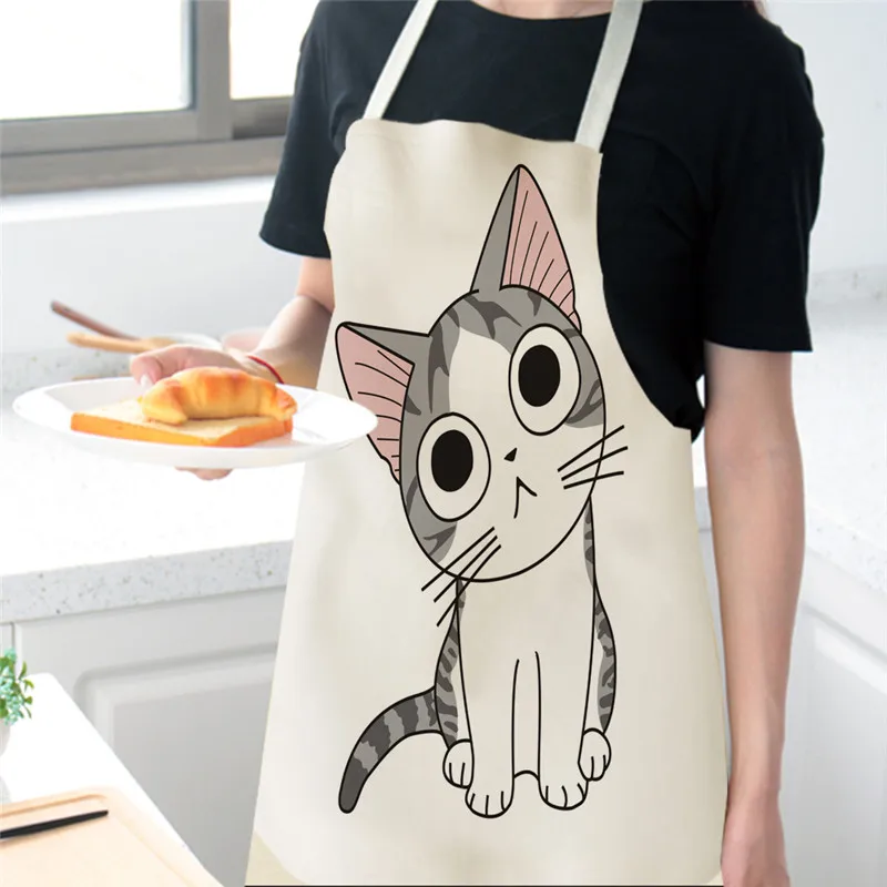 1 Pcs Kitchen Apron Animals Cute Cartoon Cat Sleeveless Cotton Linen Aprons for Women Home Cleaning Tools