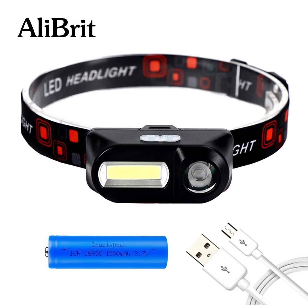 

D20 AliBrit XPE+COB LED Headlamp Motion Sensor Ultra Bright Head Lamp Powerful Headlight USB Rechargeable Waterproof Flashlight