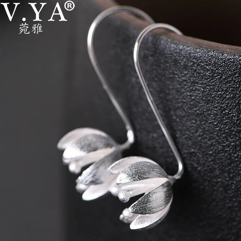 

V.YA Elegant Flower Dangle Earrings for Women Jewelry Summer Fashion S925 Sterling Silver Drop Earrings for Girls