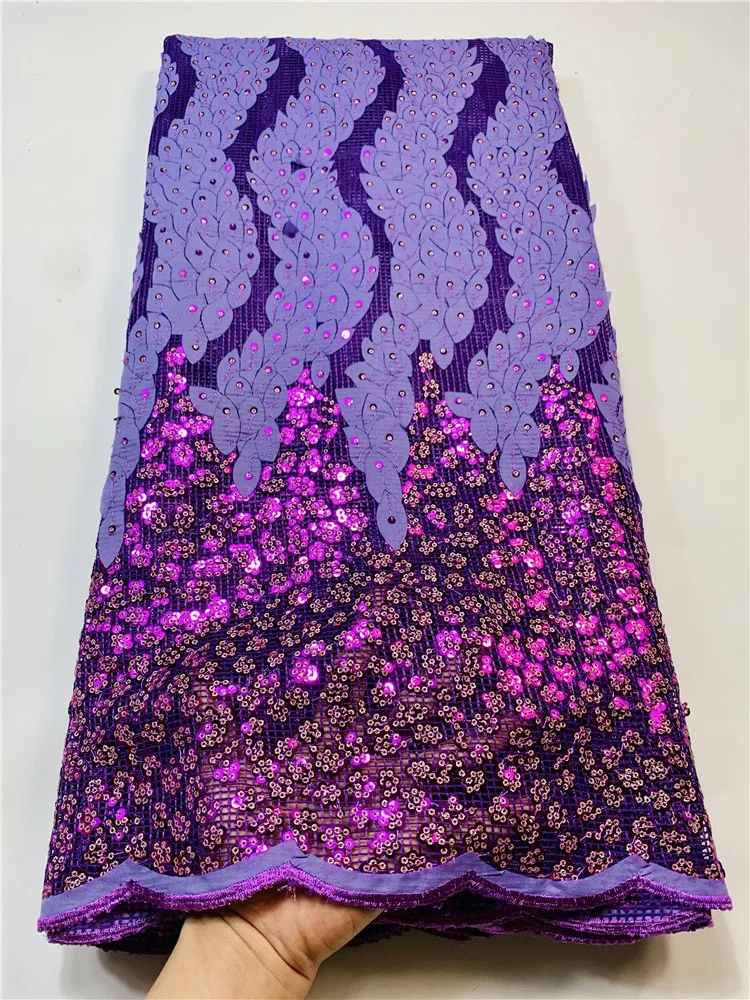 Hot Sell purple color Africa Sequins Lace Fabric Top Quailty Trim African Embroidery Net For Woman FYIN16 | Дом и сад