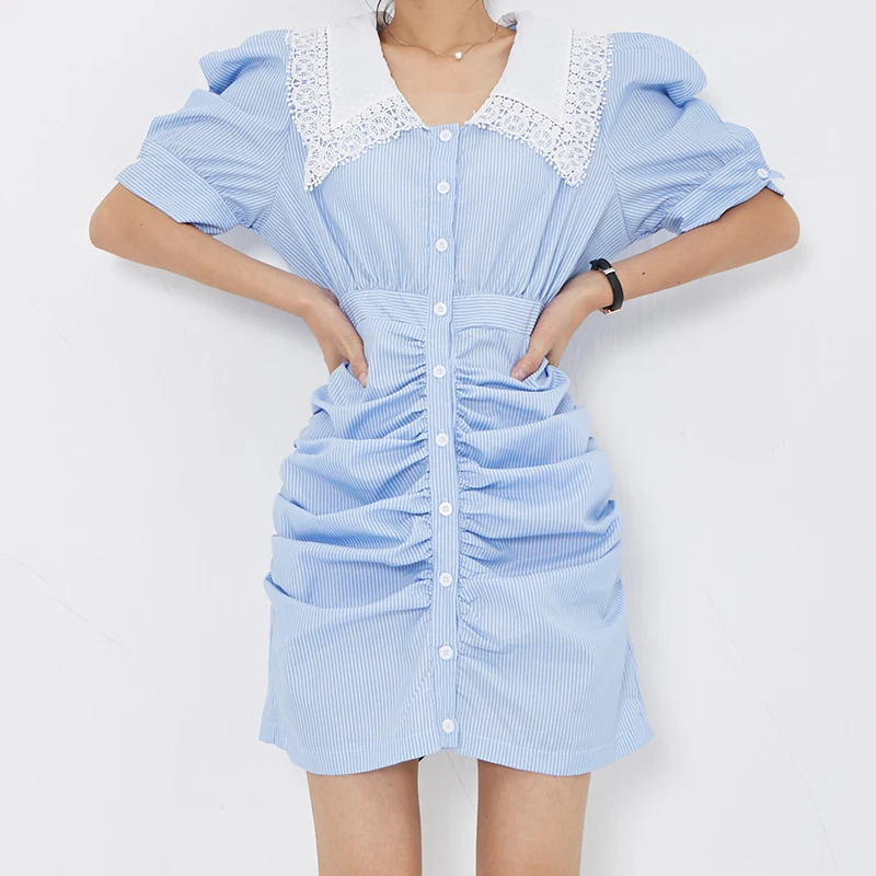 2020 Новое прибытие горячее летнее платье для дам в полоску Питер Пэн воротник