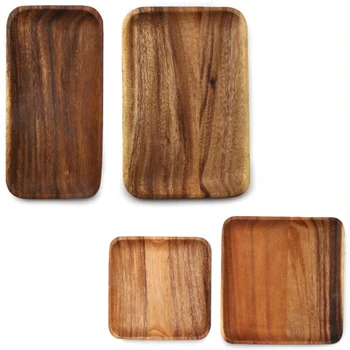 

4 PC Acacia Square Wooden Plate Hotel Restaurant Cafe Fruit Plate