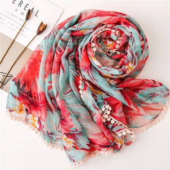 

Fashion Summer Women Scarf Luxury Brand Shawls Foulard Beach Scarf Tassel Wraps Flower Printing Hijab Large Soft Shawls Wraps