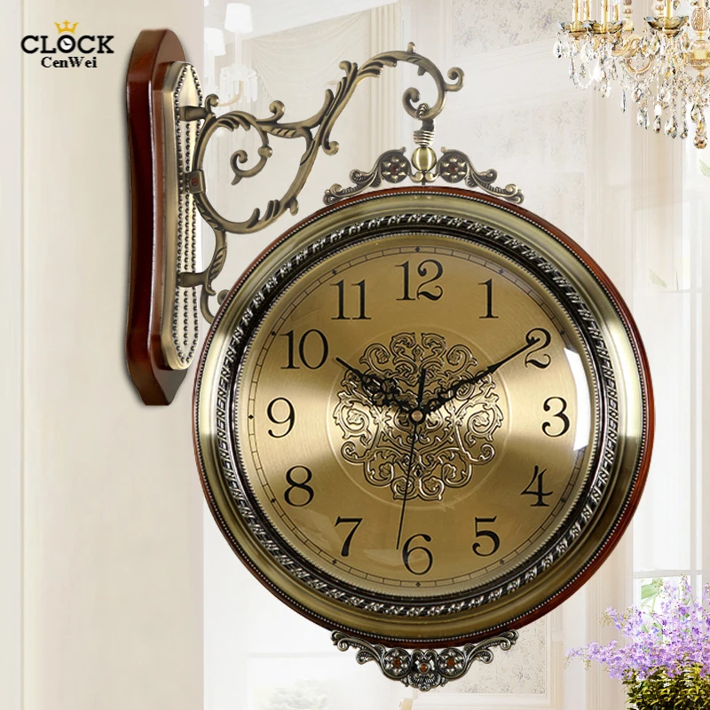 Retro Wood Double Face Wall Clock Corridor Metal Watch European Pow Patrol Guess Women Home